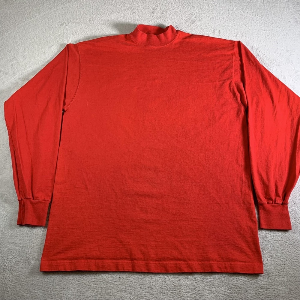 Vintage Fruit Of The Loom Mock Turtleneck Shirt Mens XL Red‎ Long Sleeve Cotton